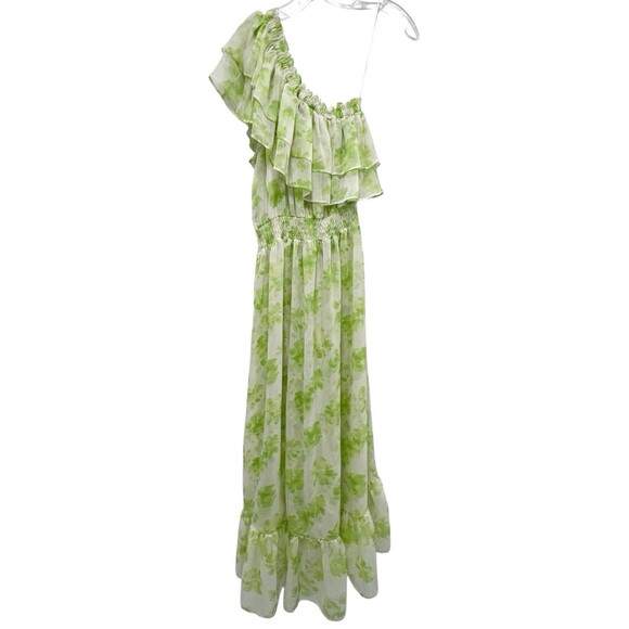 MISA LOS ANGELES Rumi One Shoulder Midi Dress Green White Honeydew Blossom Small - Picture 8 of 12